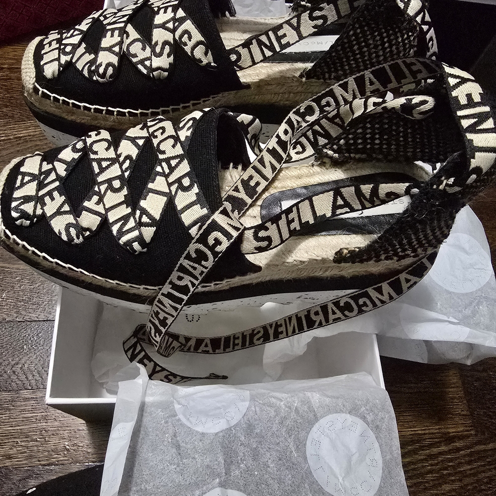 Stella McCartney Black and Cream Espadrille Sandals